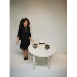 Skl i hvid med mrkebl mnster i plastik (ny)