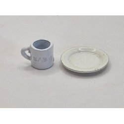 Baby kop og tallerken i metal (brugte)