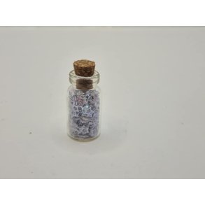 Glas med korkprop og sm glimmer stjerner (brugt)
