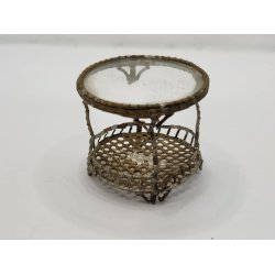 Rundt bord i metal med glas plade (antik/lidt defekt)