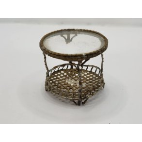 Rundt bord i metal med glas plade (antik/lidt defekt)