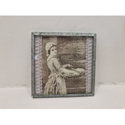 Billede med tin ramme (hndlavet) 7 x 7 cm