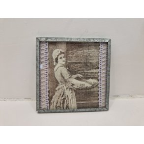 Billede med tin ramme (hndlavet) 7 x 7 cm