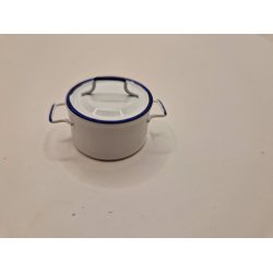 Hvid gryde med bl kant inkl lg (ny)