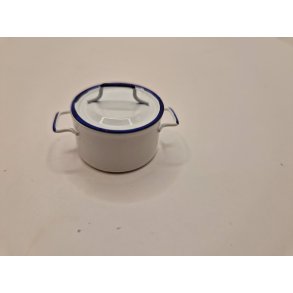 Hvid gryde med bl kant inkl lg (ny)