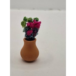 Terrakotta vase med trrede blomster (brugt/som ny)