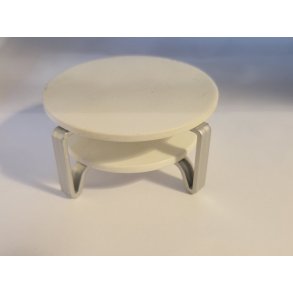 Rundt bord med plastik stel og tr bord plade. Lundby. (Brugt)