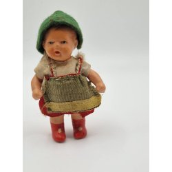 Antik tysk tyroler dukke i porceln fra ca 1930'erne. (Vintage) 7 cm