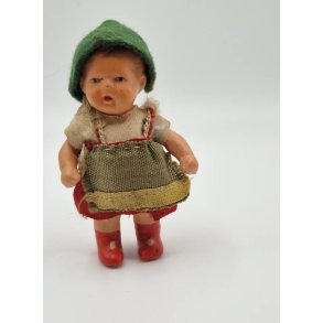 Antik tysk tyroler dukke i porceln fra ca 1930'erne. (Vintage) 7 cm