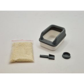 Katte bakke/toilet, skovl, sand og madskl i plastik (nyt)