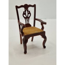 Spisebordsstol i tr med karry gul velour sde (brugt)