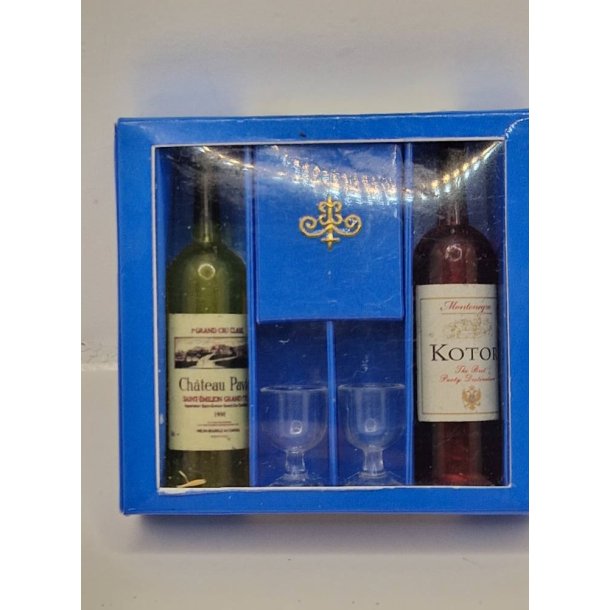 Vin gaveske med 1 rd og 1 hvidvins flaske, samt 2 glas (ny)