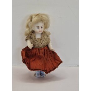 Dukke i porceln. Bisque miniature dukke (antik fra r 1900)