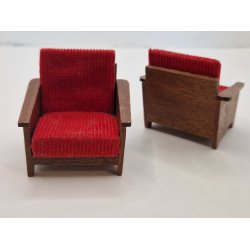 1 stk. Lnestol i tr med fljls betrk, fra 1960'erne. Lundby (vintage) 1:16