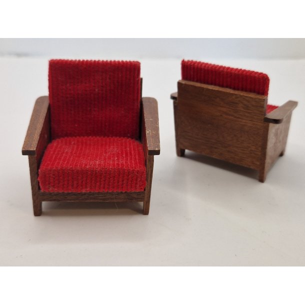 1 stk. Lnestol i tr med fljls betrk, fra 1960'erne. Lundby (vintage) 1:16