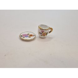 Kop/krus og tallerken i porceln (brugt)