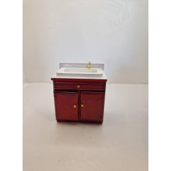 Skab med vask i tr (brugt/lidt defekt)