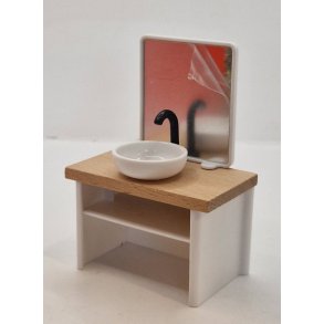 Badevrelses mbel med vask i plastik med tr bordplade (nyt)