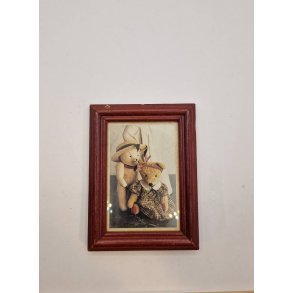 Stort billede af bamser i tr ramme (brugt) 12x 9 cm
