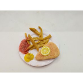 Pap tallerken med fiskefilet og tilbehr (hndlavet)