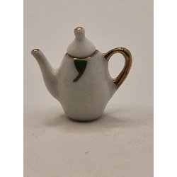 Te/Kaffekande i porceln med grnt mnster og guld kant (ny)