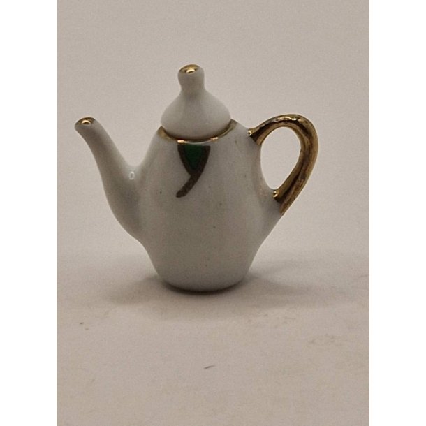 Te/Kaffekande i porceln med grnt mnster og guld kant (ny)