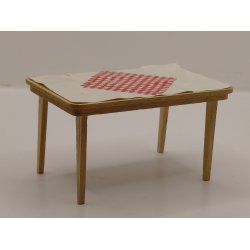 Bord i tr� med papirs dug. Lundby (vintage/lidt defekt)