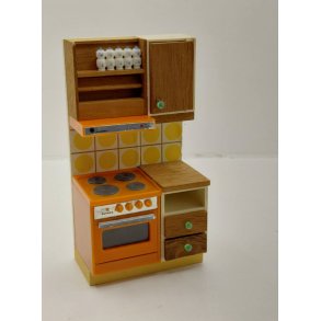 K�kken modul med komfur. Lundby 1970'erne (retro/lidt defekt)