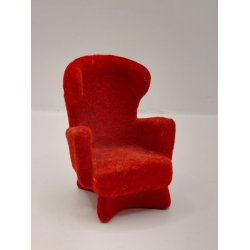 L�nestol/bedstefar stol. Formst�bt plastik med r�d velour. Tysk fra ca 1950/60'erne. (Vintage)