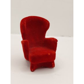 L�nestol/bedstefar stol. Formst�bt plastik med r�d velour. Tysk fra ca 1950/60'erne. (Vintage/med pa