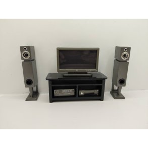 Tv med h�jtalere dvd p� tv b�nk i tr�. I original emballage (nyt) 1:12