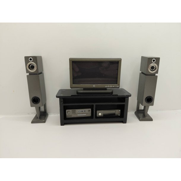 Tv med h�jtalere dvd p� tv b�nk i tr�. I original emballage (nyt) 1:12