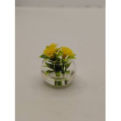 Gule blomster i glas sk�l (brugt/som ny)