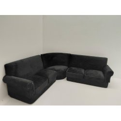 Hj�rnesofa i sort velour (brugt) 1:12