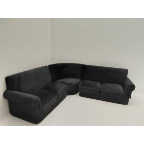 Hj�rnesofa i sort velour (brugt) 1:12