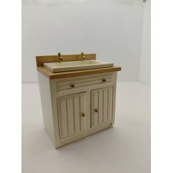 Skab med vask i tr�. Cremefarvet (brugt/som nyt)