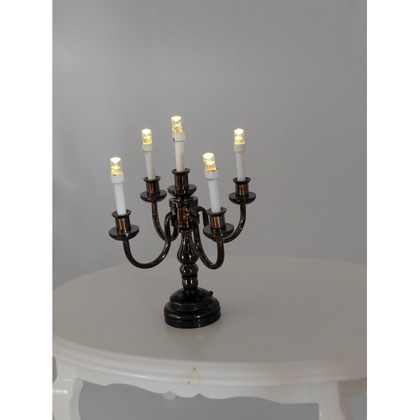 Kandelaber/5 armet lysestage med LED lys (brugt)