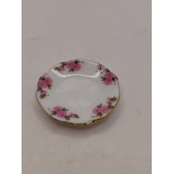 Hvidt stel med lyser�de blomster Tallerken i porcel�n (brugt/som ny) 1:12