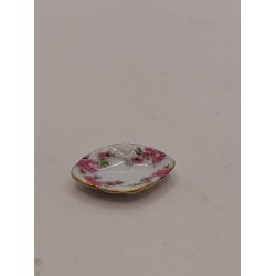 Hvidt stel med lyser�de blomster Lille fad i porcel�n (brugt/som ny) 1:12