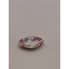 Hvidt stel med lyser�de blomster Lille fad i porcel�n (brugt/som ny) 1:12