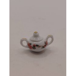 Hvidt stel med blomster Sukkersk�l i porcel�n (brugt/som ny) 1:12