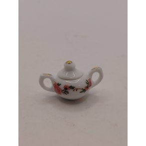 Hvidt stel med blomster Sukkersk�l i porcel�n (brugt/som ny) 1:12