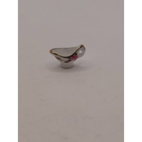 Hvidt stel med blomster Sovsesk�l i porcel�n (brugt/som ny) 1:12