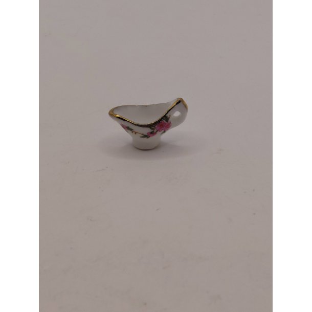 Hvidt stel med blomster Sovsesk�l i porcel�n (brugt/som ny) 1:12