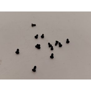 12 meget sm� sorte skruer i metal (brugte)