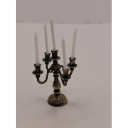 Kandelaber/5 armet lysestage i metal inkl lys (antik) 1:12