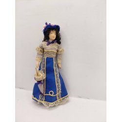 Dukke. Fin dame med parasol. Scale 1:12 (brugt/som ny) 15 cm