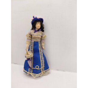 Dukke. Fin dame med parasol. Scale 1:12 (brugt/som ny) 15 cm