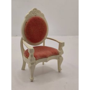 Spisebordsstol med arml�n. I tr� med velour s�de (brugt)