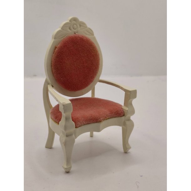Spisebordsstol med arml�n. I tr� med velour s�de (brugt)